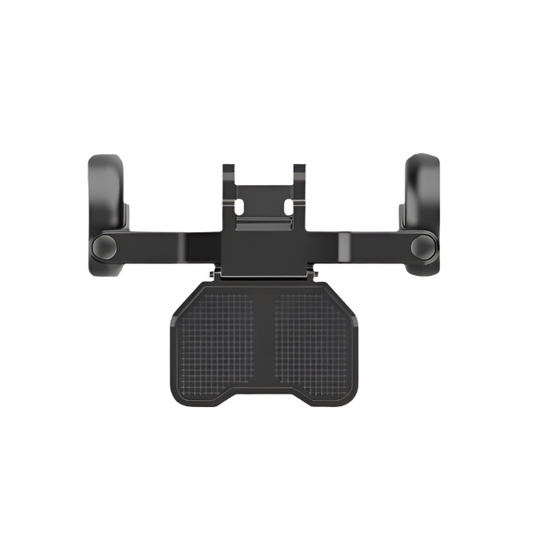 top view showing large foot rest and wheels 
